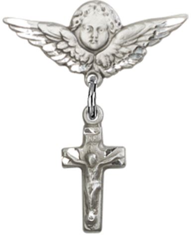 Small Angel Pin with Crucifix Charm, Sterling Silver, # 67081