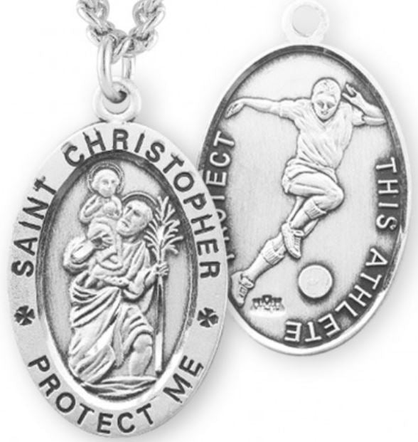 St. Christopher / Soccer Medal, 15/16" Oval, Your Choice of Chain, # 6709