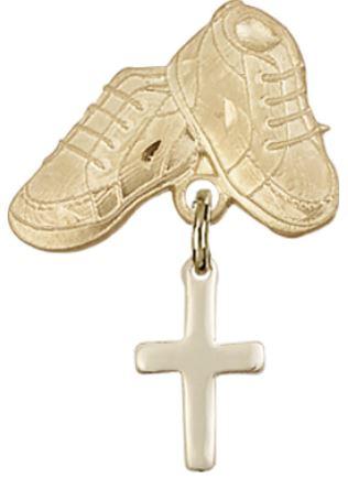 Baby Boots Pin with Cross Charm, Solid 14kt Gold, # 67101