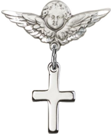 Small Angel Pin with Cross Charm, Sterling Silver, # 67102