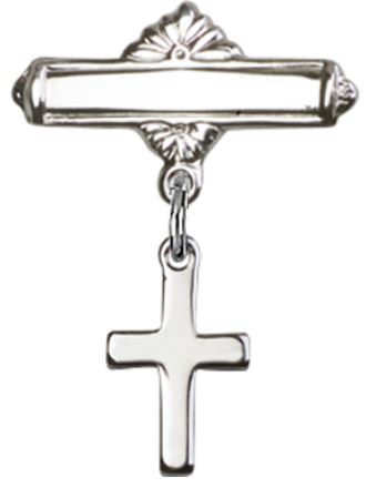 Baby Pin with Cross Charm, Sterling Silver, # 67108