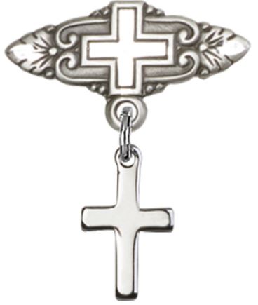 Baby Pin with Cross Charm, Sterling Silver, # 67111