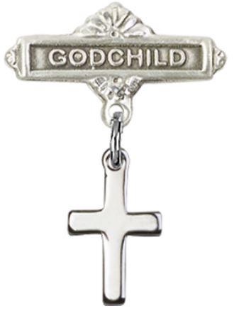 Godchild Baby Pin with Cross Charm, Sterling Silver, # 67117