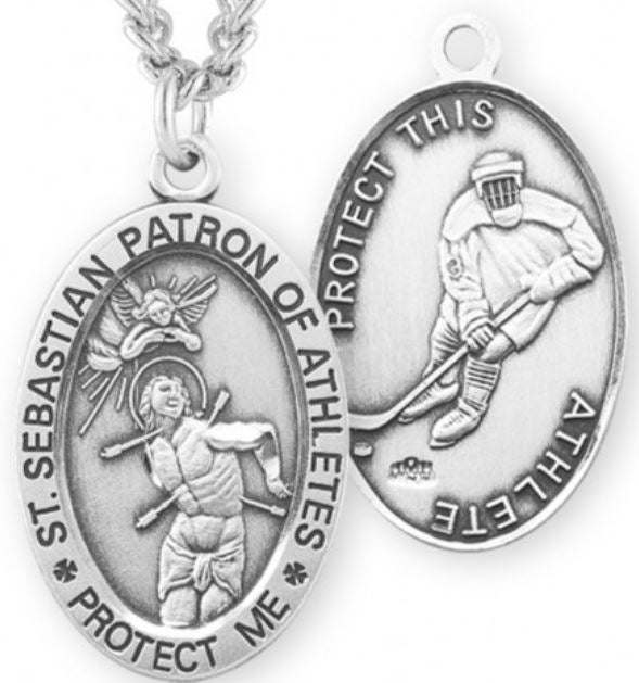 St. Sebastian / Hockey Medal, 15/16" Oval, Your Choice of Chain, # 6712
