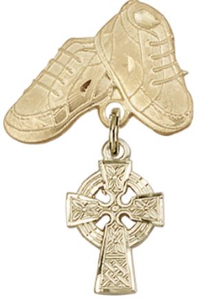 Baby Boots Pin with Celtic Cross Charm, 14kt Gold Filled, # 67121