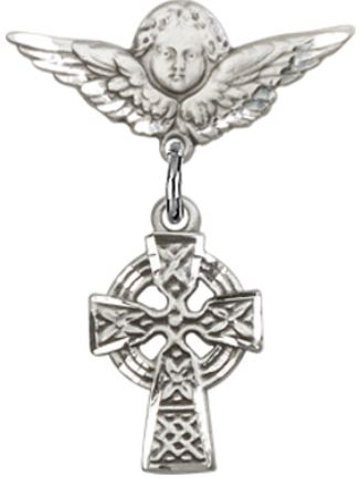 Small Angel Pin with Celtic Cross Charm, Sterling Silver, # 67123