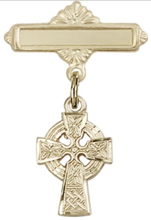 Baby Pin with Celtic Cross Charm, Solid 14kt Gold, # 67131