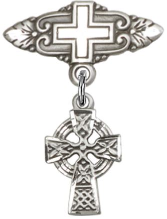 Baby Pin with Celtic Cross Charm, Sterling Silver, # 67132