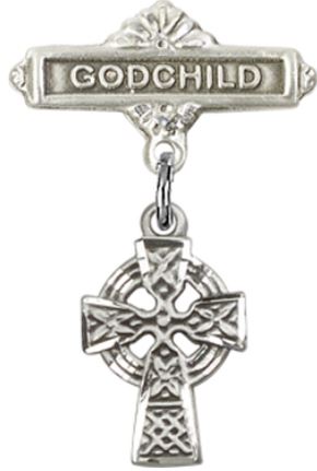 Godchild Baby Pin with Celtic Cross Charm, Sterling Silver, # 67138