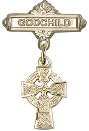 Godchild Baby Pin with Celtic Cross Charm, 14kt Gold Filled, # 67139