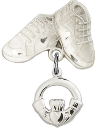 Baby Boots Pin with Claddagh Charm, Sterling Silver, # 67141