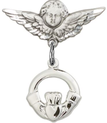 Small Angel Pin with Claddagh Charm, Sterling Silver, # 67144