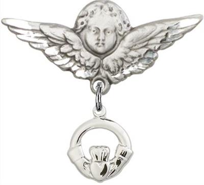 Large Angel Pin with Claddagh Charm, Sterling Silver, # 67147