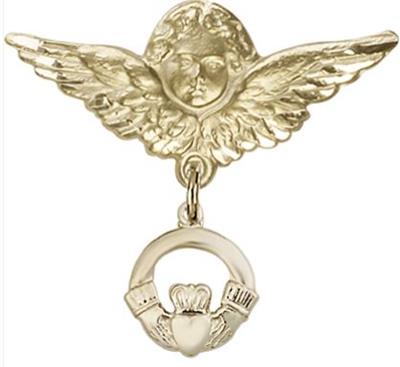 Large Angel Pin with Claddagh Charm, 14kt Gold Filled, # 67148