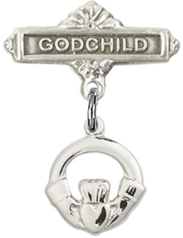 Godchild Baby Pin with Claddagh Charm, Sterling Silver, # 67159