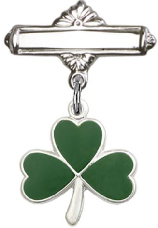 Baby Pin with Green Shamrock Charm, Sterling Silver, # 67171