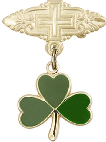 Baby Pin with Green Shamrock Charm, 14kt Gold Filled, # 67175