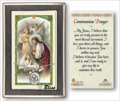 Girl's First Communion Medal with Prayer Card, gift boxed, Sterling Silver, # 67197