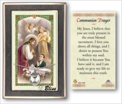 Boy's First Communion Medal with Prayer Card, gift boxed, Sterling Silver, # 67198