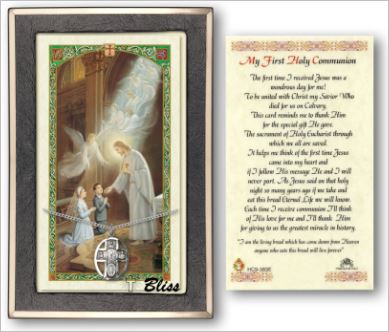 First Communion Medal with Prayer Card, gift boxed, Sterling Silver, # 67199