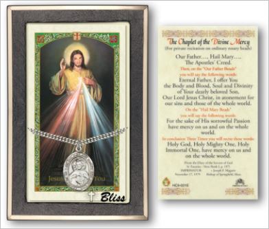 Divine Mercy Medal with Prayer Card, gift boxed, Sterling Silver, # 67200