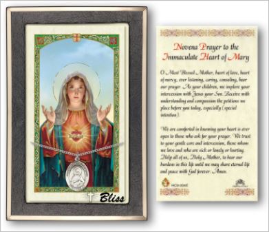 Immaculate Heart of Mary Medal, Prayer Card, gift boxed, Sterling Silver, # 67207