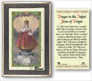 Infant of Prague Medal with Prayer Card, gift boxed, Sterling Silver, # 67208
