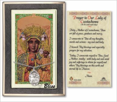 Our Lady of Czestochowa Medal with Prayer Card, gift boxed, Sterling Silver, # 67215