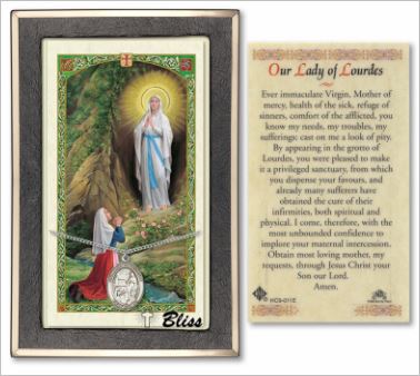 Our Lady of Lourdes Medal with Prayer Card, gift boxed, Sterling Silver, # 67222