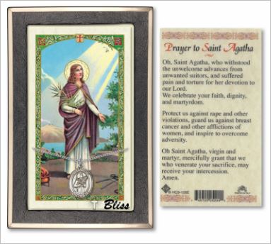 St. Agatha Medal with Prayer Card, Gift Boxed, Sterling Silver, # 67229
