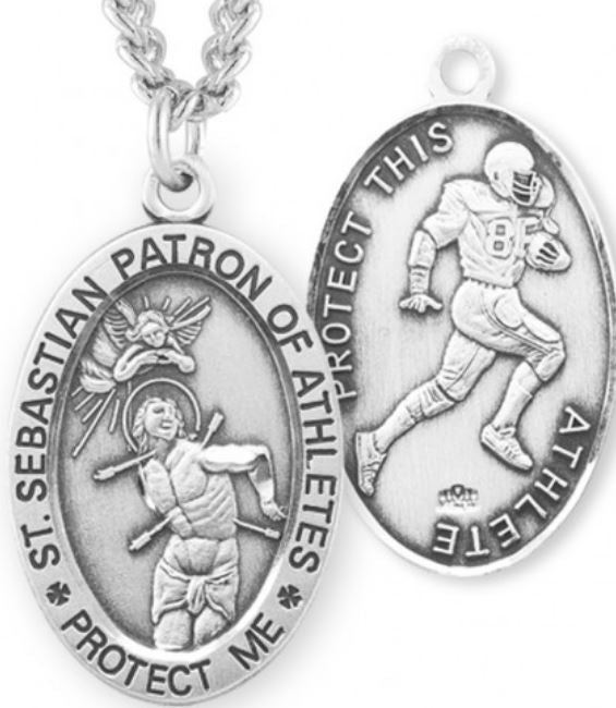 St. Sebastian / Football Medal, 15/16" Oval, Your Choice of Chain, # 6722