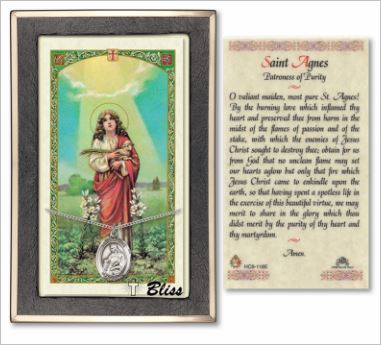 St. Agnes of Rome Medal with Prayer Card, Gift Boxed, Sterling Silver, # 67230