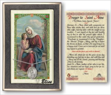 St. Anne Medal with Prayer Card, Gift Boxed, Sterling Silver, # 67231
