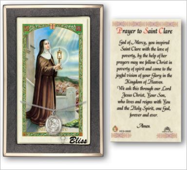 St. Clare of Assisi Medal with Prayer Card, Gift Boxed, Sterling Silver, # 67238