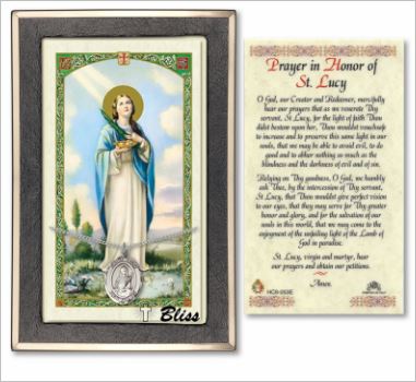 St. Lucy Medal with Prayer Card, Gift Boxed, Sterling Silver, # 67251