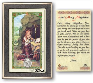 St. Mary Magdalene Medal with Prayer Card, Gift Boxed, Sterling Silver, # 67255