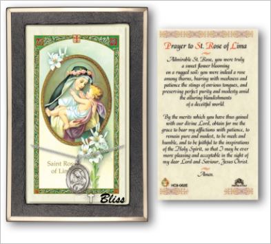 St. Rose of Lima Medal with Prayer Card, Gift Boxed, Sterling Silver, # 67259