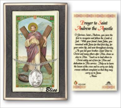 St. Andrew Medal with Prayer Card, Gift Boxed, Sterling Silver, # 67263