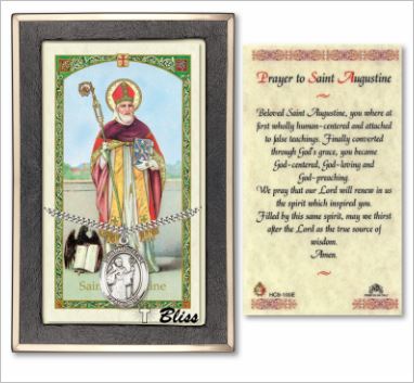 St. Augustine Medal with Prayer Card, Gift Boxed, Sterling Silver, # 67266