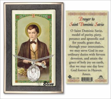St. Dominic Savio Medal with Prayer Card, Gift Boxed, Sterling Silver, # 67279