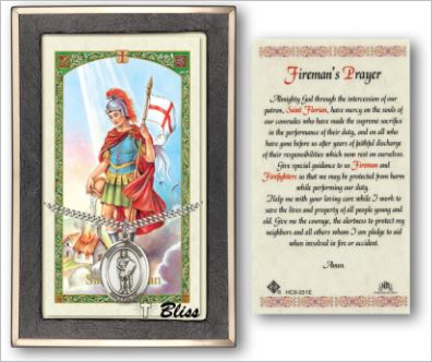 St. Florian Medal with Prayer Card, Gift Boxed, Sterling Silver, # 67280