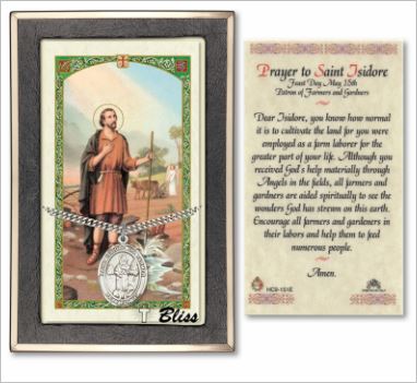 St. Isidore Medal with Prayer Card, Gift Boxed, Sterling Silver, # 67288