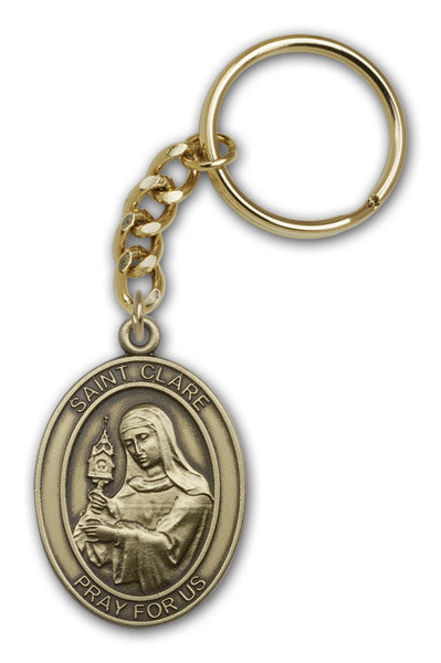 Keychain, St. Clare, Bronze Oxide Finished Pewter, 1-3/8" Medal, #98860