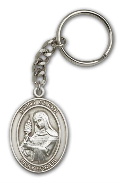 Keychain, St. Clare, Silver Oxide Finished Pewter, 1-3/8" Medal, #98854