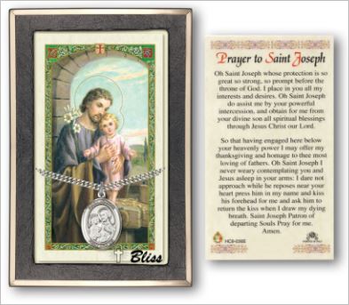 St. Joseph & Child Medal with Prayer Card, Gift Boxed, Sterling Silver, # 67297