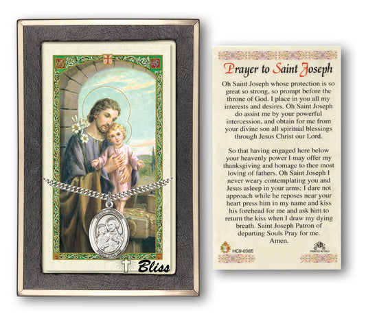 St. Joseph & Child Medal with Prayer Card, Gift Boxed, Sterling Silver, # 67297