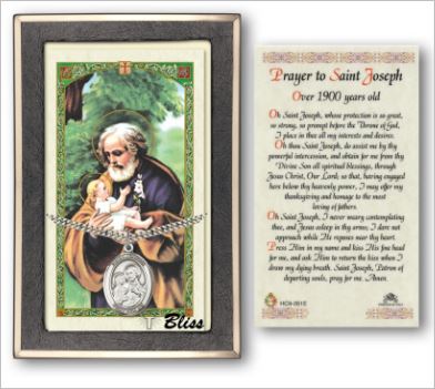St. Joseph & Child Medal with Prayer Card, Gift Boxed, Sterling Silver, # 67299