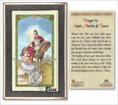 St. Martin of Tours Medal with Prayer Card, Gift Boxed, Sterling Silver, # 67308