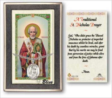 St. Nicholas Medal with Prayer Card, Gift Boxed, Sterling Silver, # 67313