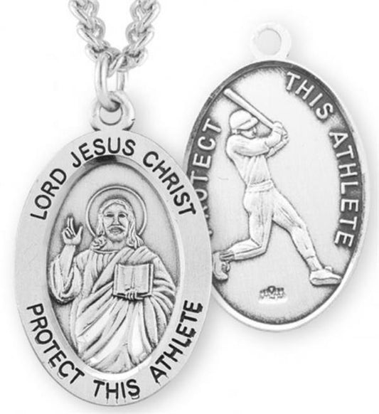 Christ / Baseball Medal, 15/16" Oval, Your Choice of Chain, # 6731